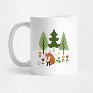 Scandinavian Style Fox Flowers Trees Illustration Mug